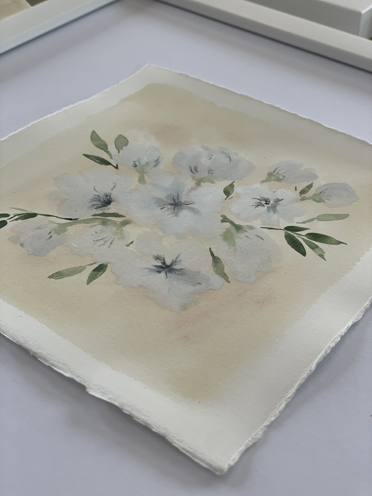 White & Neutral Floral Watercolor - unframed - Image 4