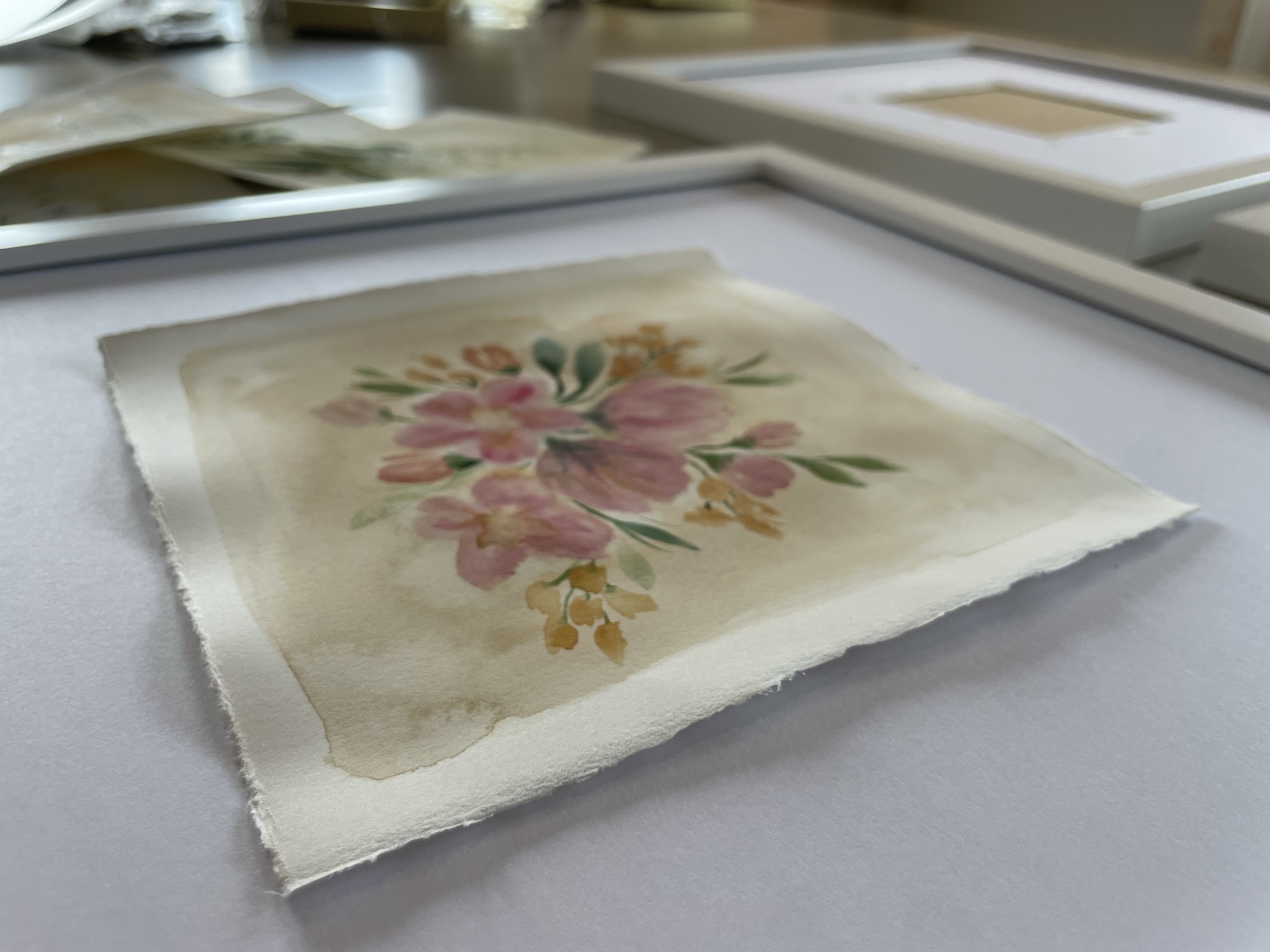 Pink and Yellow Bouquet 6 1/2 x 6 1/2 square -unframed - Image 3