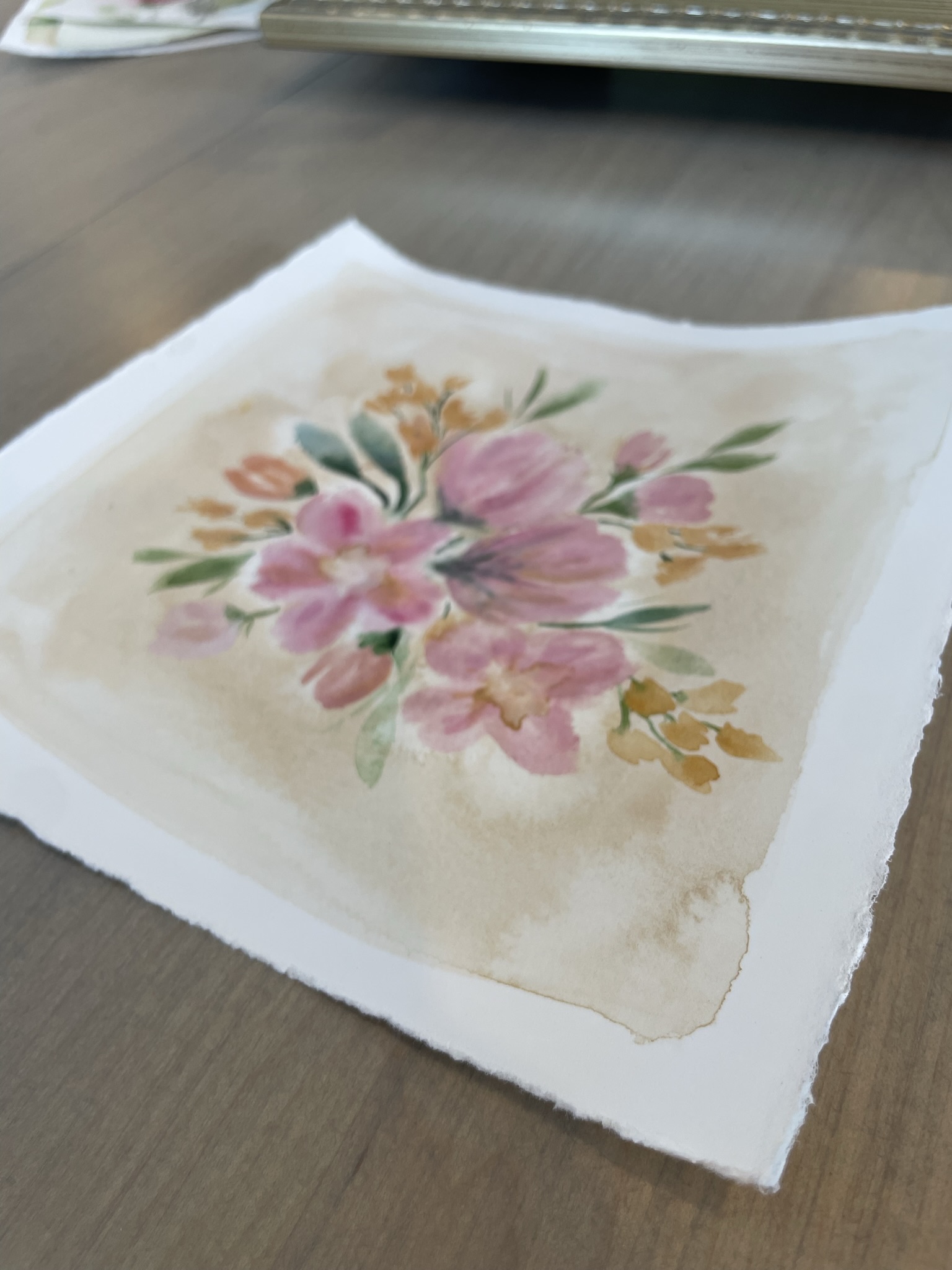 Pink and Yellow Bouquet 6 1/2 x 6 1/2 square -unframed - Image 2
