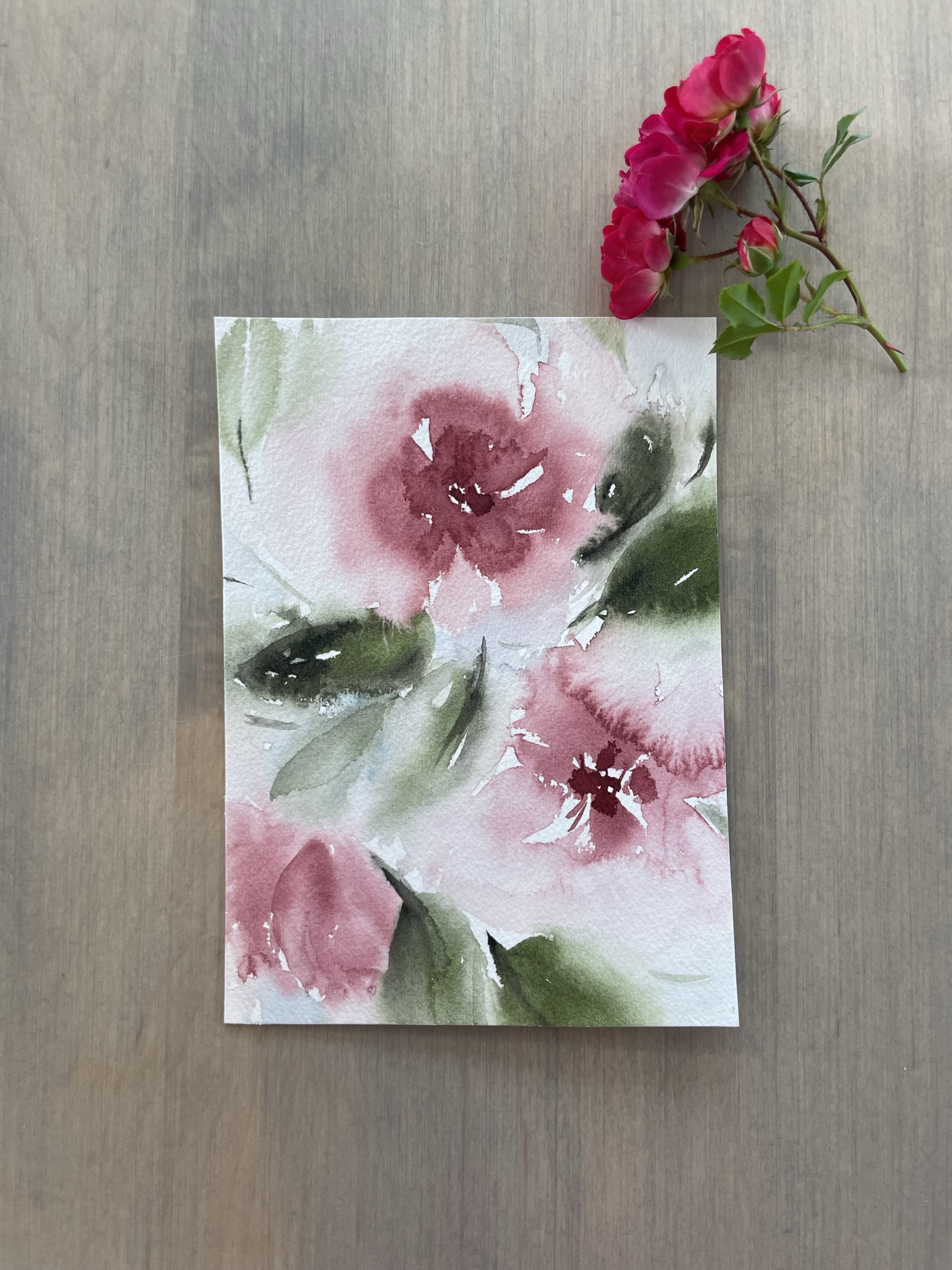 Red Floral I - 5x7 -unframed - Image 4