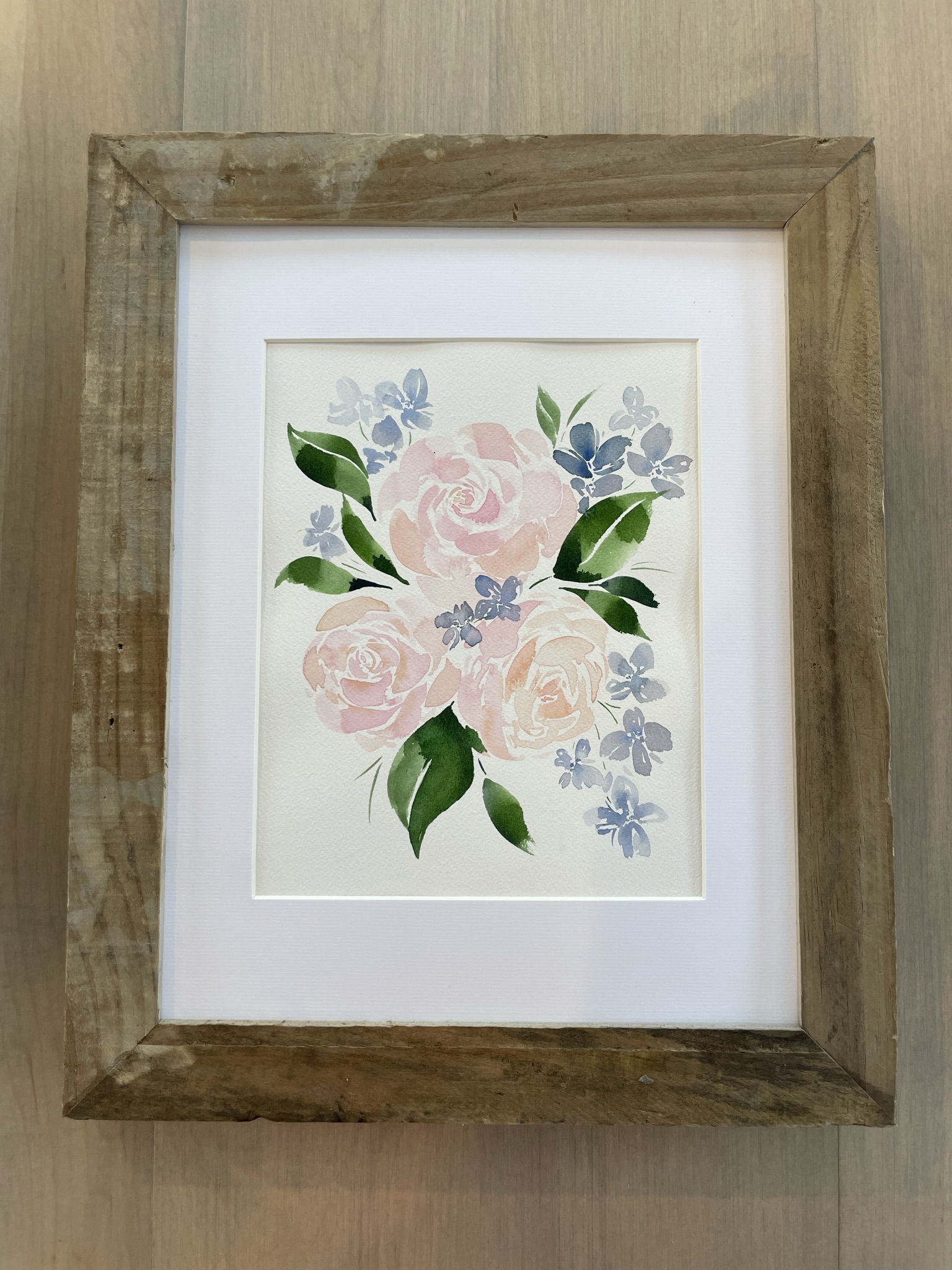 Pink Roses and Little Blue Flowers - 8x10 -unframed - Image 2