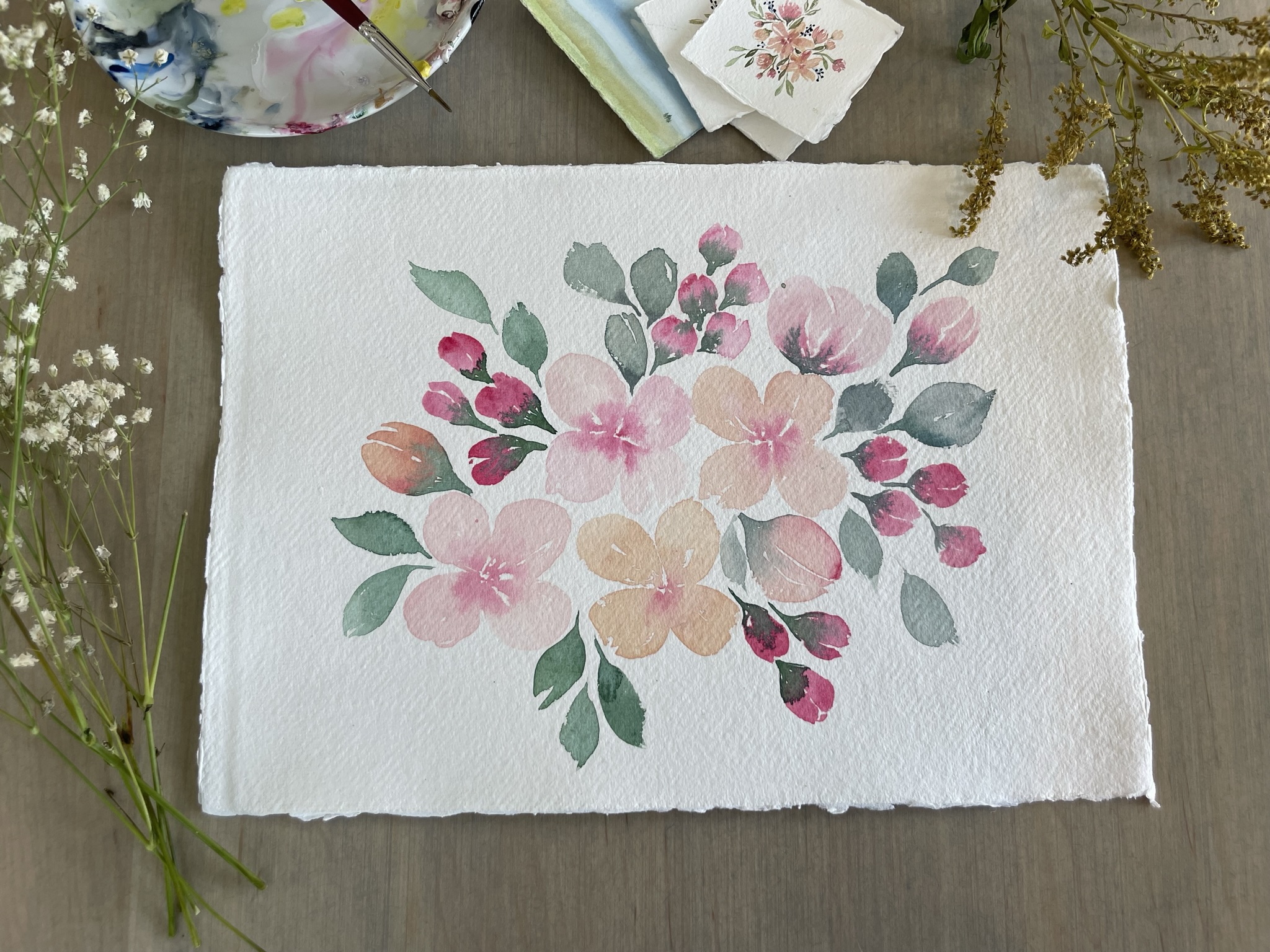 Pink & Coral Bouquet - 8 1/2 x 12 -unframed - Image 2