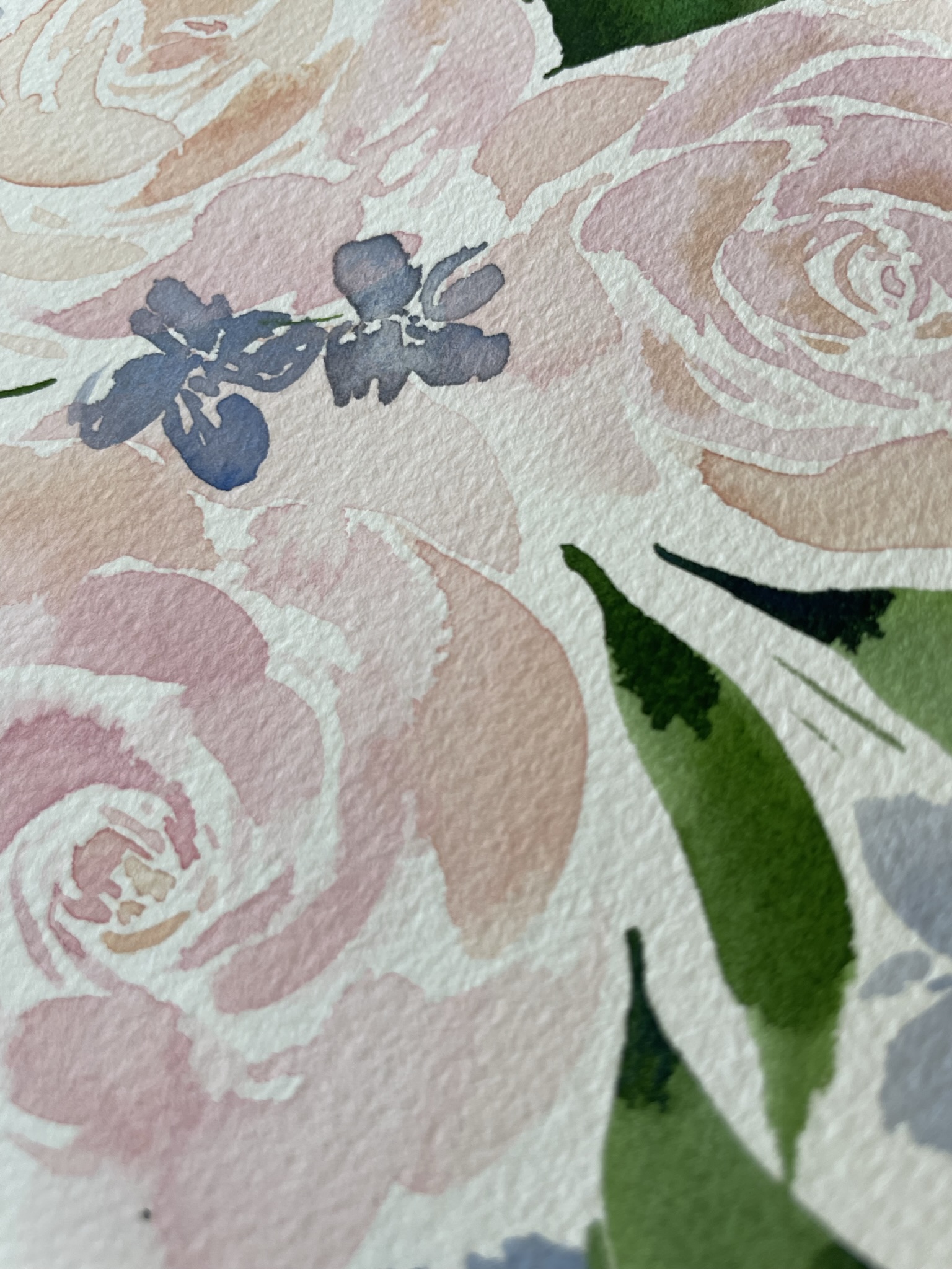 Pink Roses and Little Blue Flowers - 8x10 -unframed - Image 3