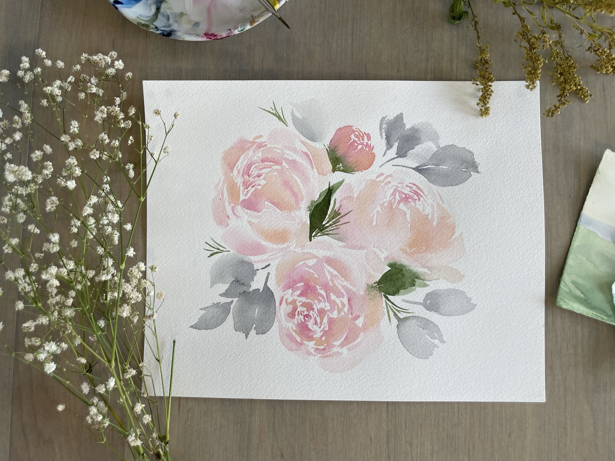 Pink Peonies and Grey Leaves - 8x10 -unframed - Image 2