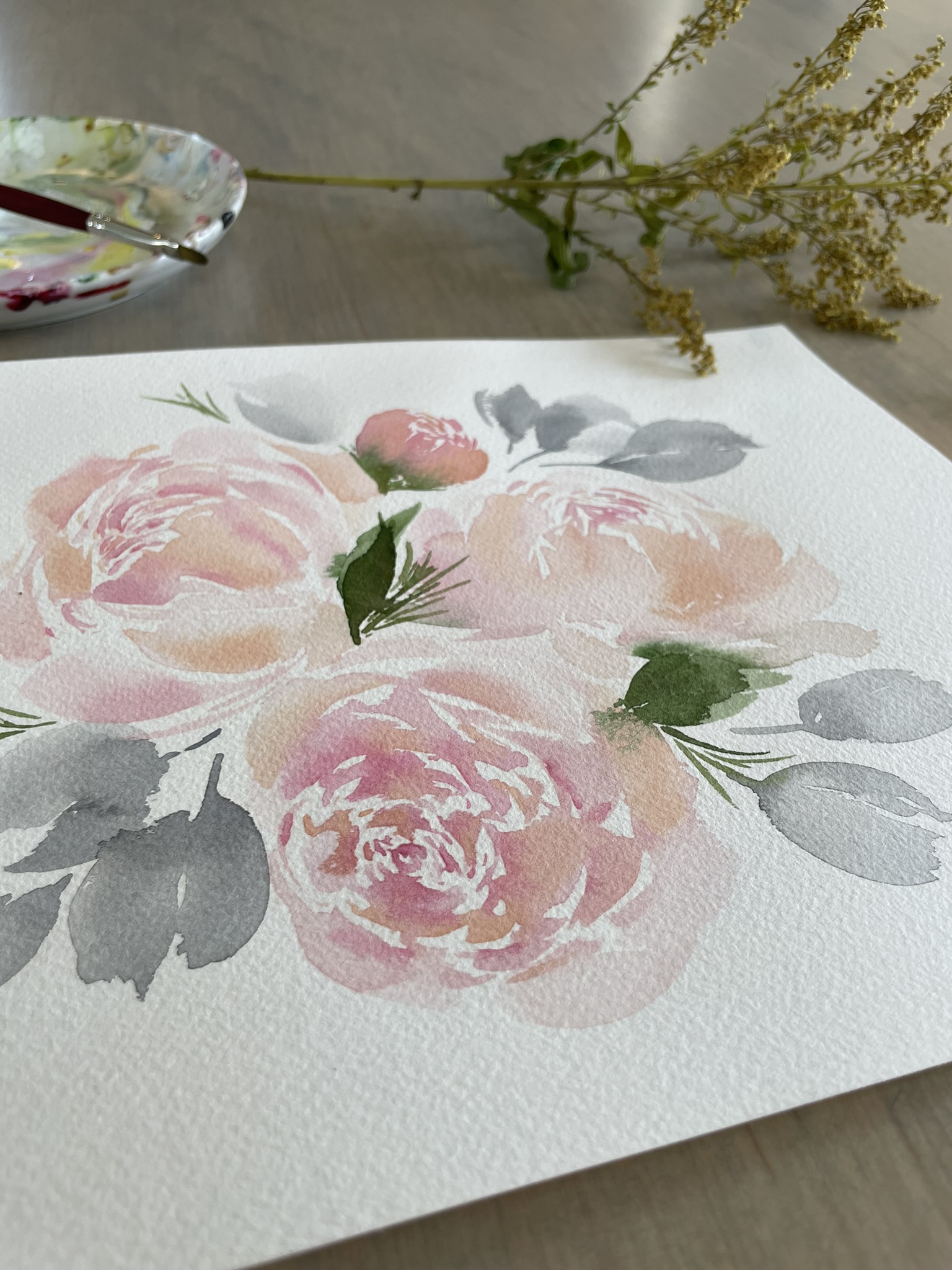 Pink Peonies and Grey Leaves - 8x10 -unframed - Image 3