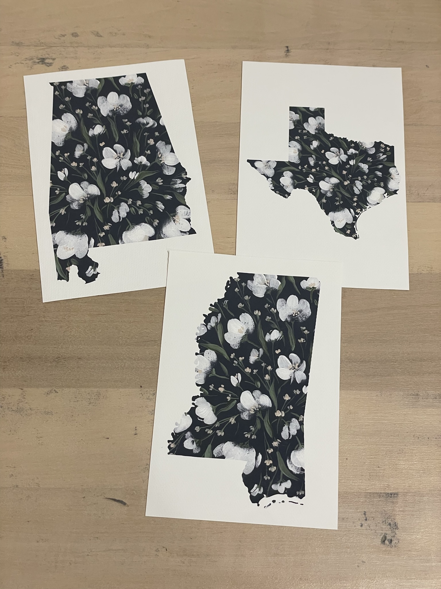 State Floral Prints (navy and white) - unframed - Image 2