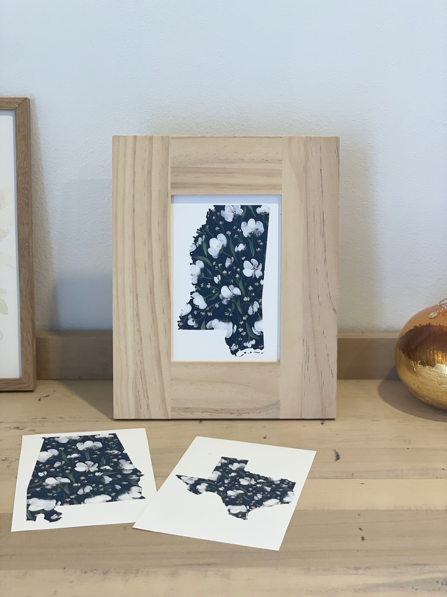 State Floral Prints (navy and white) - unframed